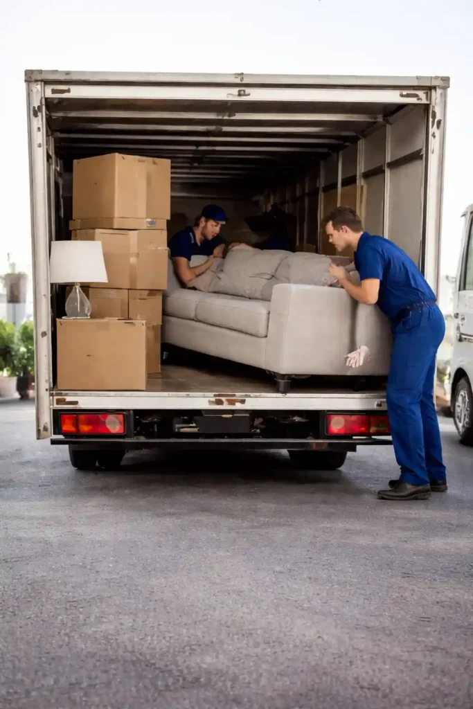 تحميل العفش داخل سيارة نقل مجهزة لضمان نقل آمن ومنظم